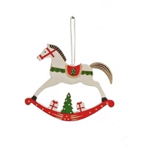 Fehér hintaló fa karácsonyfadísz - Közepes